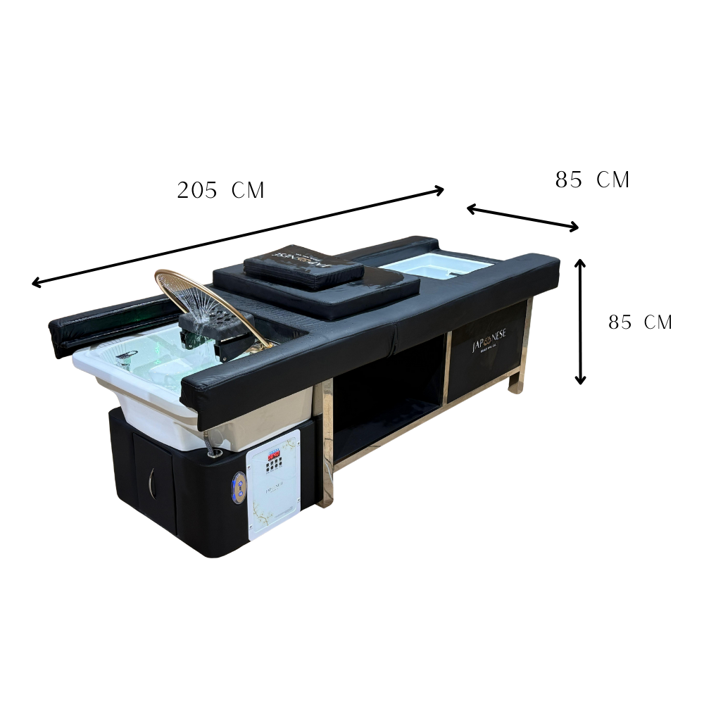 Japanski Head Spa Black Full krevet s nogućim spa priključkom – s električnim naslonom za leđa (uključujući parnik, kapuljaču za parnik i 2 grijača vode)